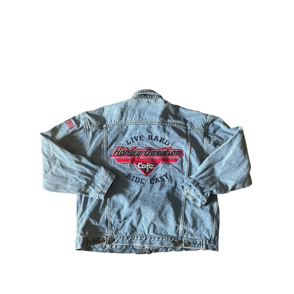 Harley-Davidson Jacket Mens Large Blue Denim Las Vegas Cafe Live To Ride - Picture 5 of 10
